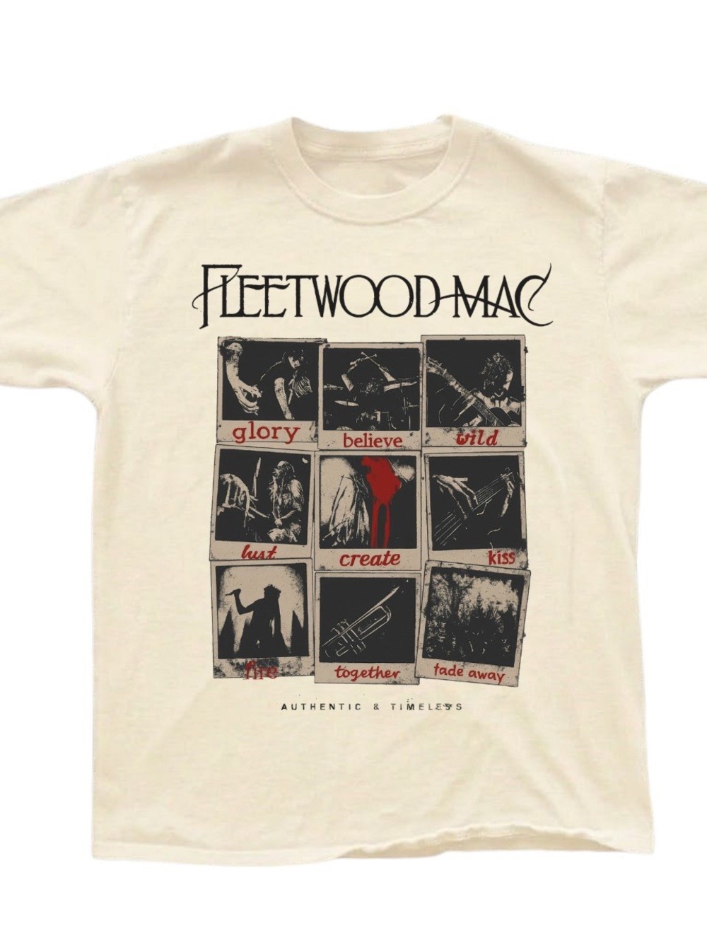 Gildan Fleetwood Mac Cream Graphic Tee with Black & Red Print, Gift For Her, Him